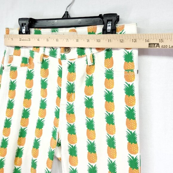 Pistola Skinny Jeans Size 26 Pineapple All Over Print Cropped Raw Fray Hem - Picture 3 of 14